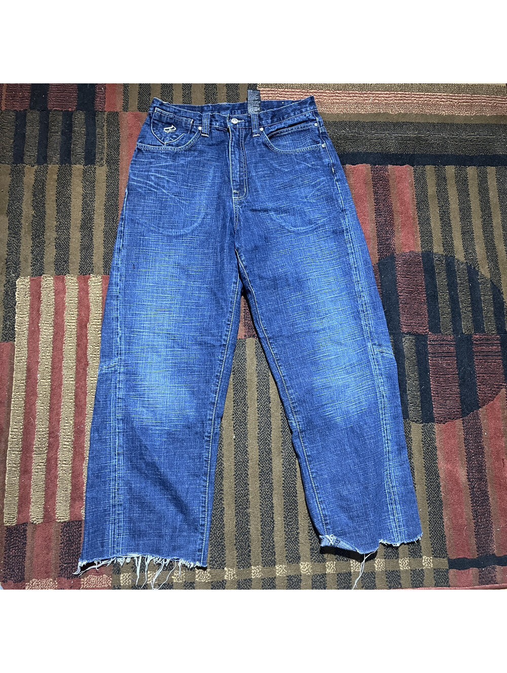 Rocawear Blue Washed Loose Jeans Raw Hem Tag 32x34